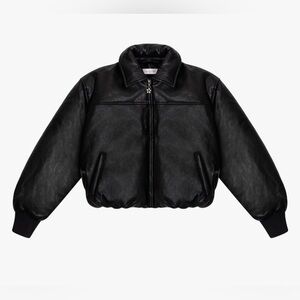 NWT Lisa Says Gah Raven Bomber Jacket Black Faux Leather Puffer Jacket sz Large